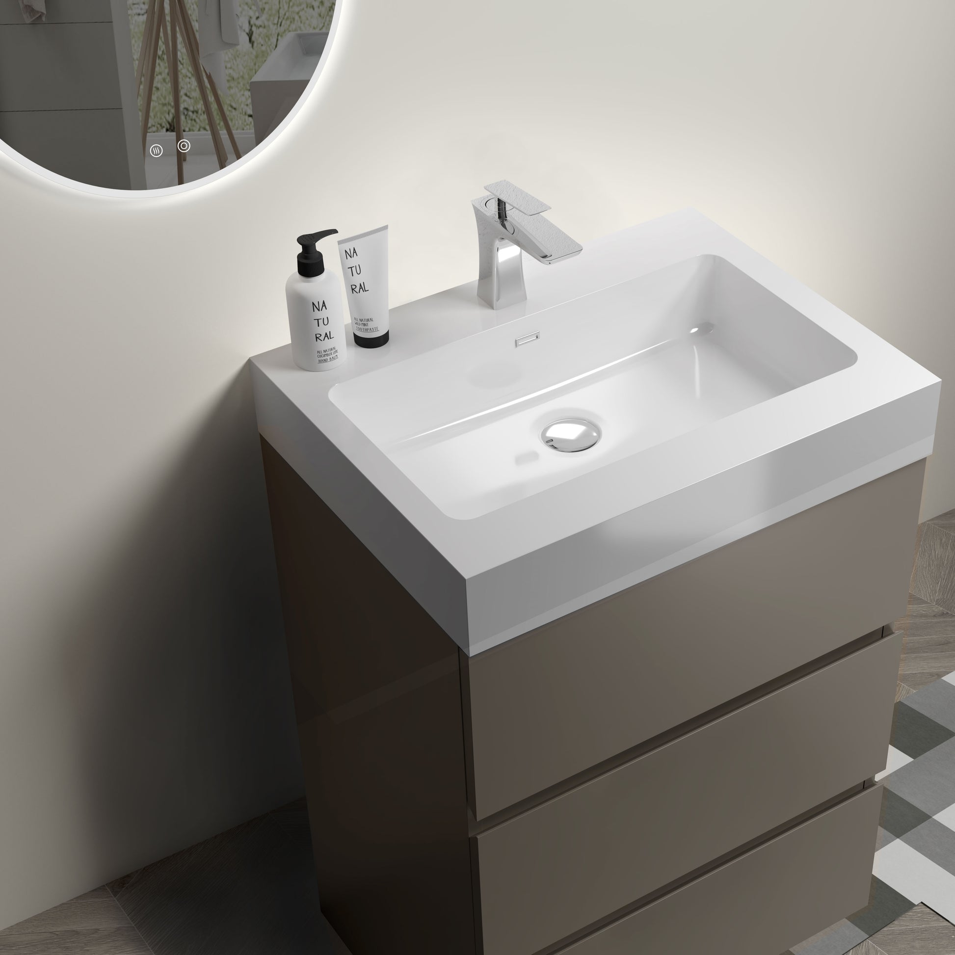 Alice 24" Gray Bathroom Vanity With Sink, Large Storage Freestanding Bathroom Vanity For Modern Bathroom, One Piece White Sink Basin Without Drain And Faucet, Pre Assembled Gray Melamine