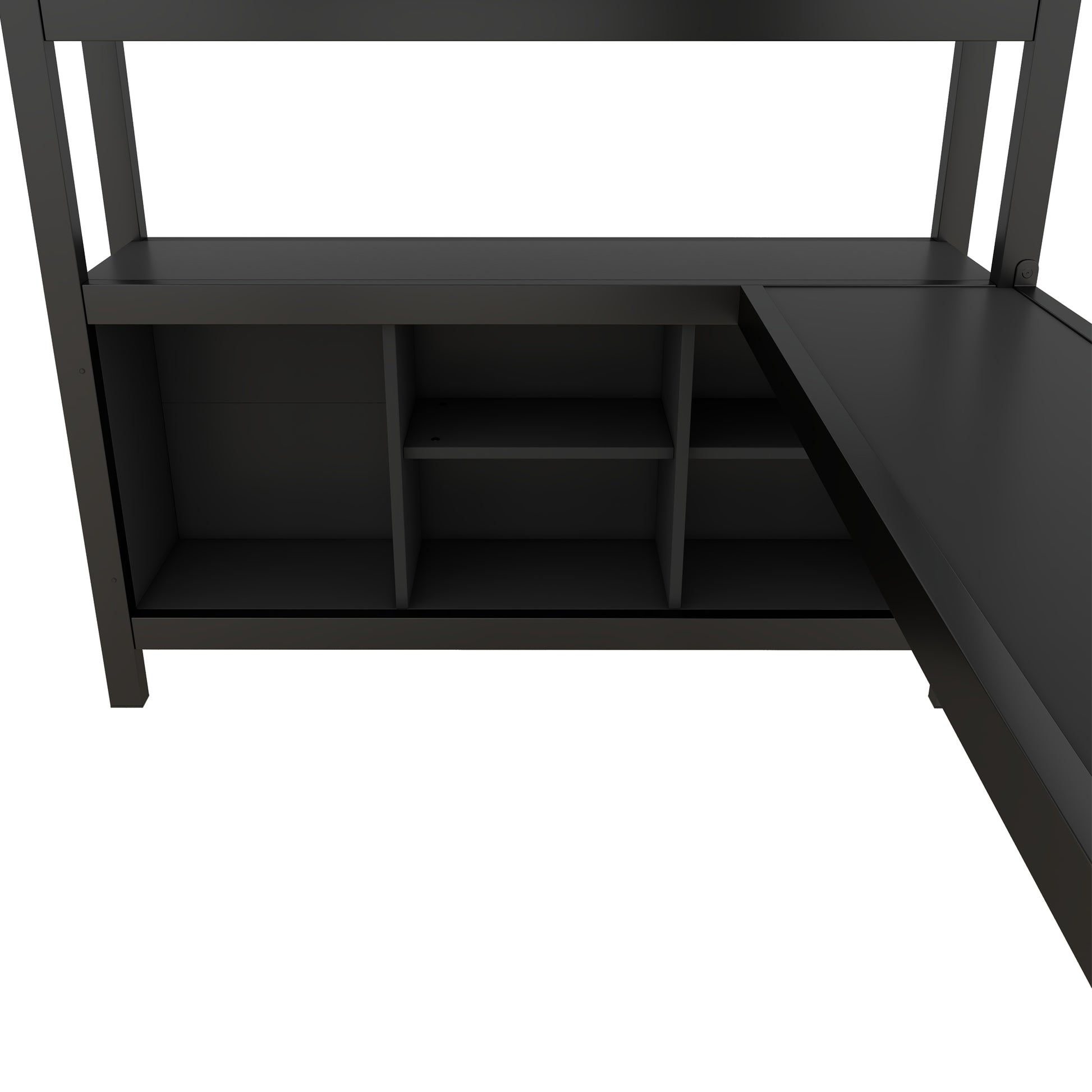 Metal Loft Bed With Wardrobe And L Shaped Desk, Full Size Loft Bed With Storage Cubes And Shelves, Heavy Duty Loft Bed For Kids Teens Adults, Black Full Black Metal