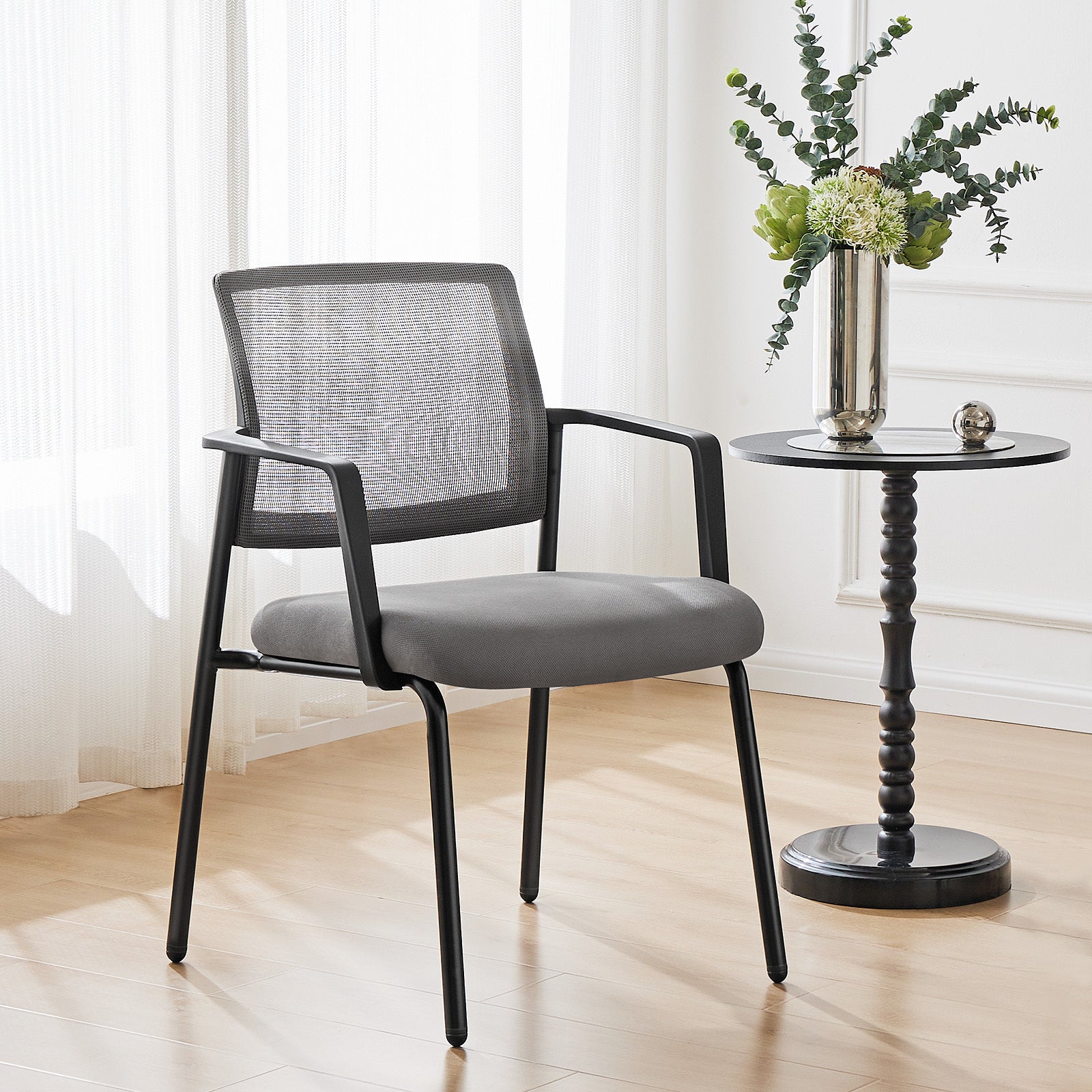 Mesh Back Stacking Arm Chairsupholstered Fabric Stacking Chairs, Sturdy Metal Stacking Chairs,Gray, 2 Pack Gray Abs