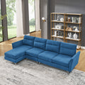 Modern Sofa 3 Seat Couch With Stainless Steel Trim And Metal Legs For Living Room,Package Compression Sofa Technology,Navy Blue Navy Blue Foam 5 Seat