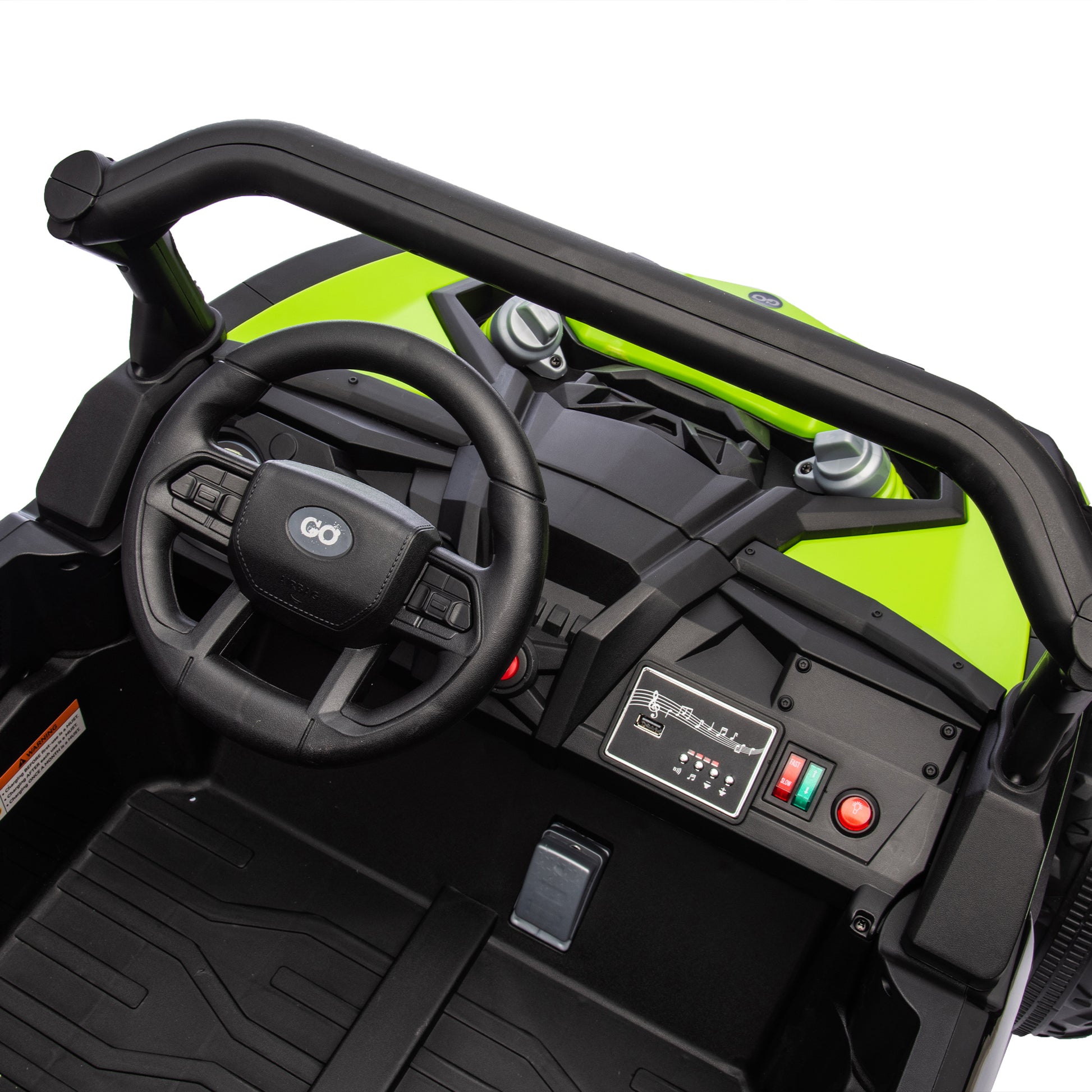 24V Two Seater Kids Ride On Utv W Parents Remote Control,Four Wheel Suspension,Slow Start,Large Wheel Design,Anti Collision Bar,Storage Space,Music,Usb,Bluetooth,Volume Control,Led Lights For Kids 3 . Green 100 149 Lbs Polypropylene