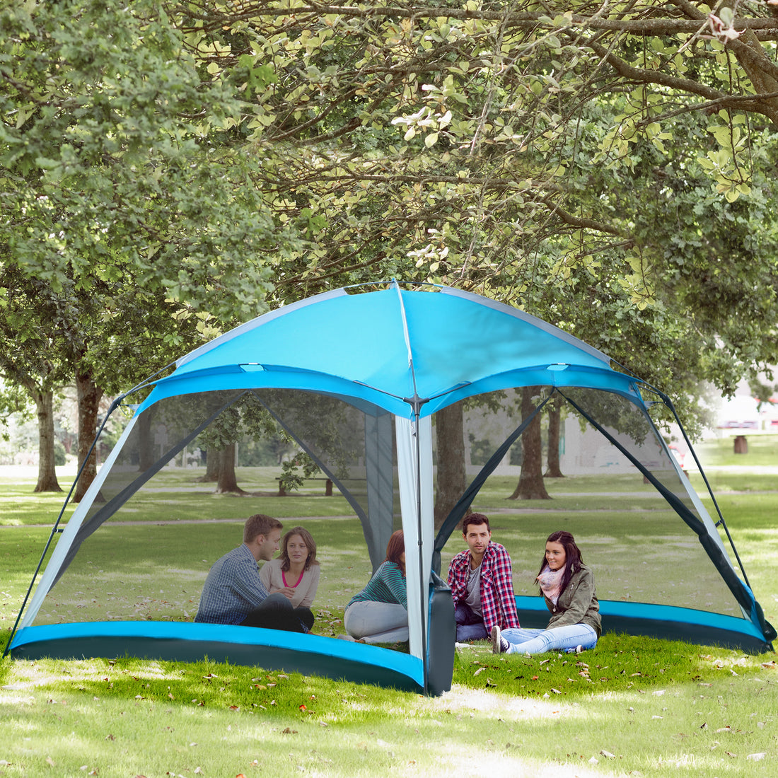 Outsunny 12' X 12' Screen House Room, 8 Person Camping Tent W Carry Bag And 4 Mesh Walls For Hiking, Backpacking, And Traveling, Easy Set Up, Sky Blue Blue Polyester