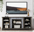 Mantel Stone Tv Media Stand With With Faux Stacked Stone Surround, Modern Entertainment Console With Open Storage Space,Grey, 58.31