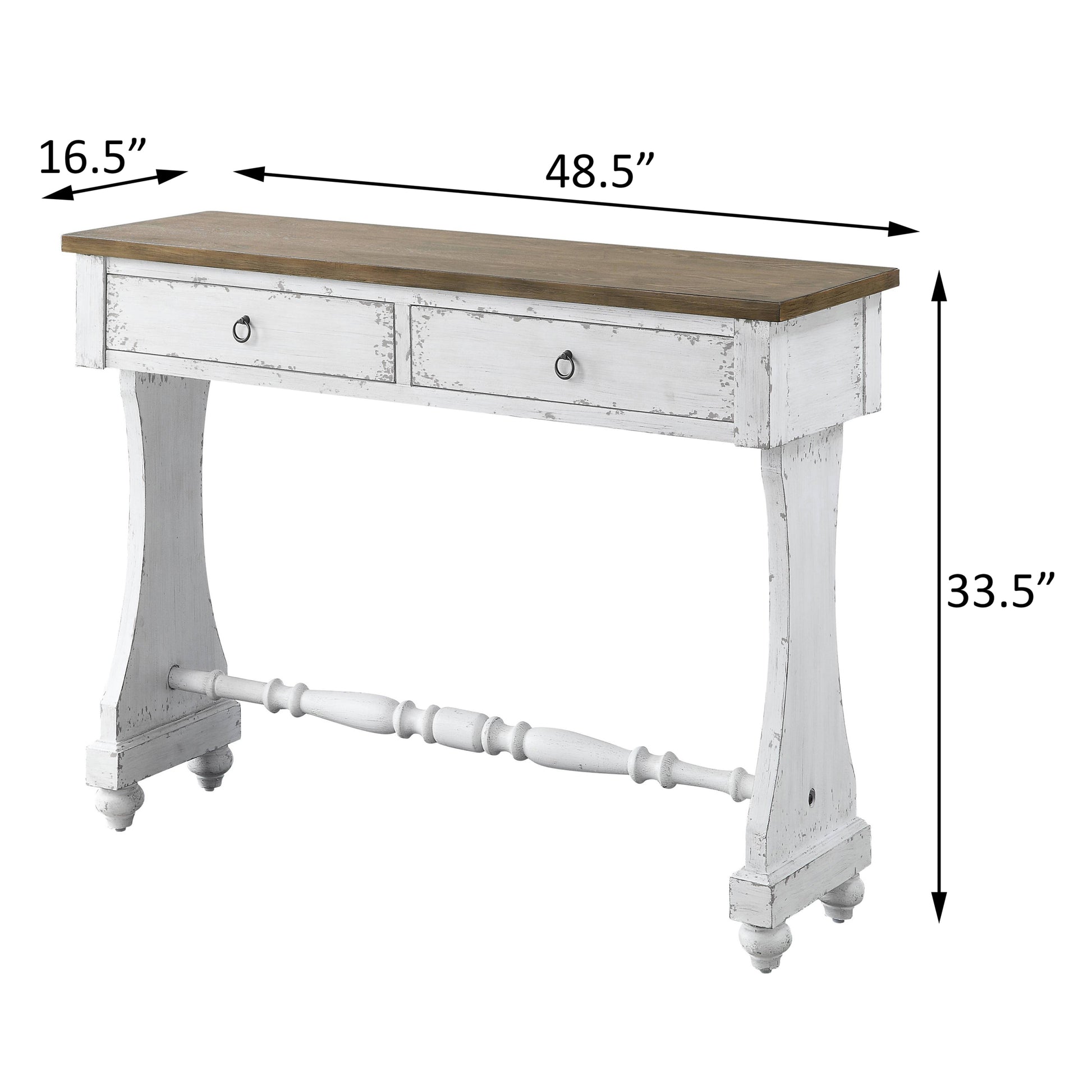 Antique White 2 Drawer Console Table White Primary Living Space Rubberwood Drawers Rectangular Wood