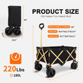 Aluminum Alloy Folding Wagon, Heavy Duty Utility Beach Wagon Cart For Sand With Big Wheels, Adjustable Handle&Drink Holders For Shopping, Camping,Garden And Outdoor Black Garden & Outdoor Fabric Aluminium Alloy