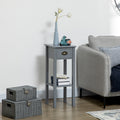 Homcom 2 Tier Side Table With Drawer, Narrow End Table With Bottom Shelf, For Living Room Or Bedroom, Gray Grey Mdf