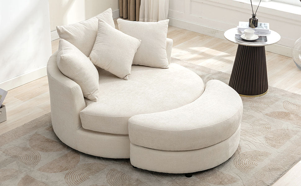Orisfur. 360 Swivel Accent Barrel Chair With Storage Ottoman & 4 Pillows, Modern Chenille Leisure Chair Round Accent For Living Room, Cream Cream Foam Chenille