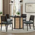 5 Piece Rattan Round Dining Table Set, Wood Table With Hexagonal Base And Upholstered Chairs For Dining Room, Kitchen,Indoor Use, Black Gray Wood Dining Room Solid Wood Rubberwood Round Dining Table With Chair Wood Wood Black Seats 4 Traditional Round