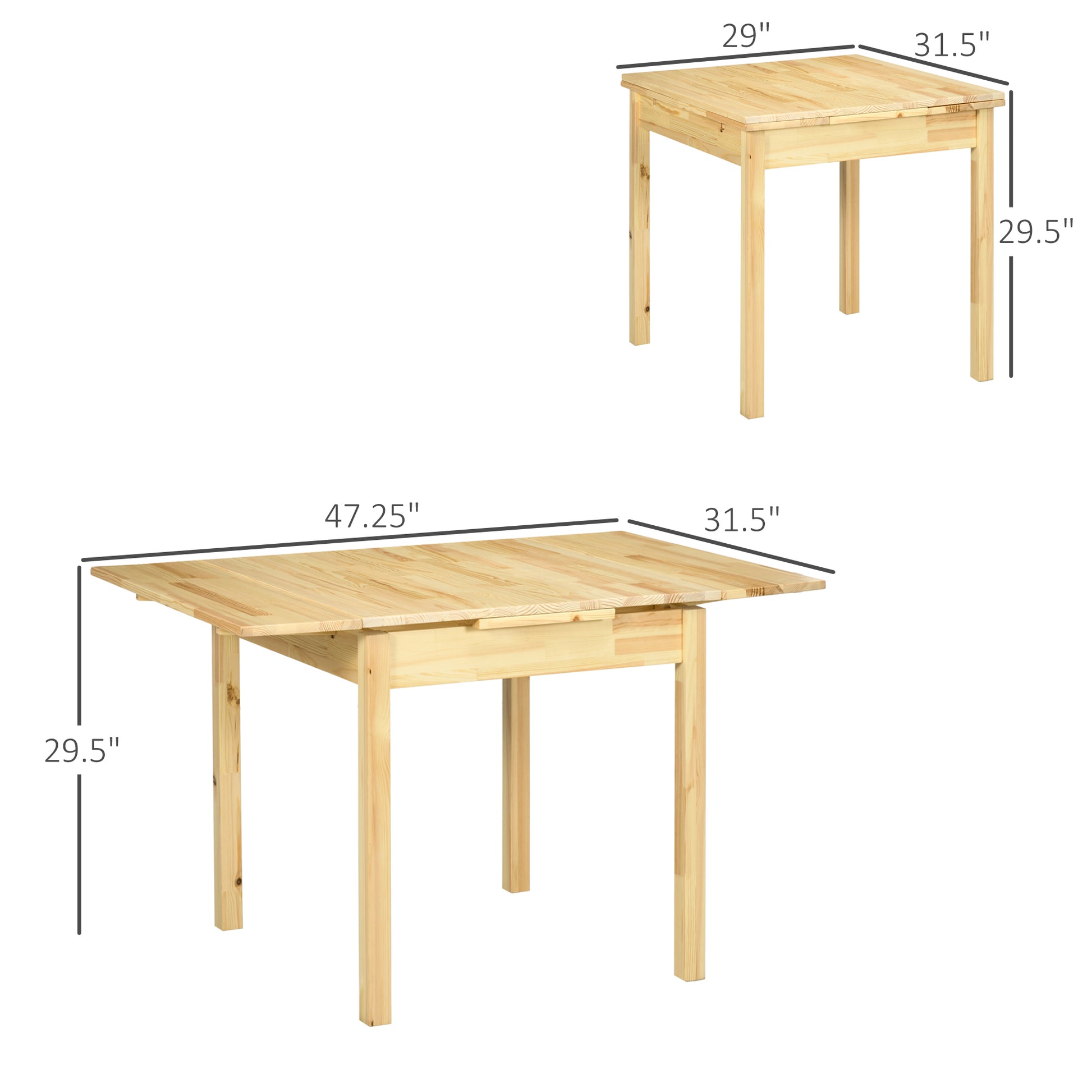 Homcom Folding Dining Table With Pine Wood Frame, Drop Leaf Tables For Small Spaces, Foldable Kitchen Table For Dining Room, Natural Natural Wood Wood