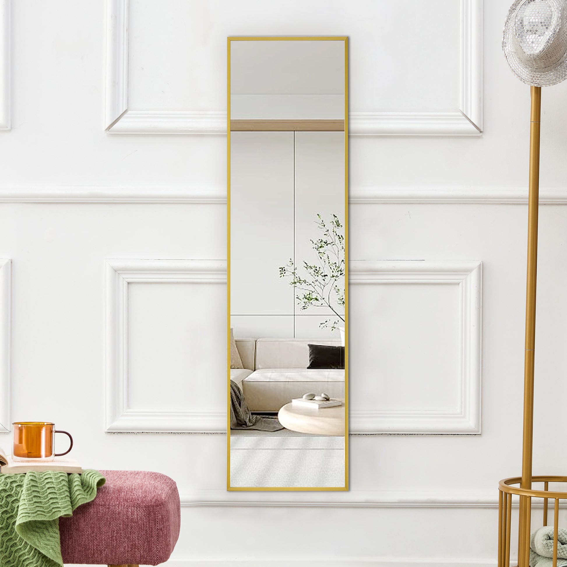 The 4Rd Generation Aluminum Alloy Metal Frame Wall Mounted Full Body Mirror, Bathroom Makeup Mirror, Bedroom Entrance, Decorative Mirror, Quality Upgrade, 59 "* 15.7"W1151125156 Transparent Glass