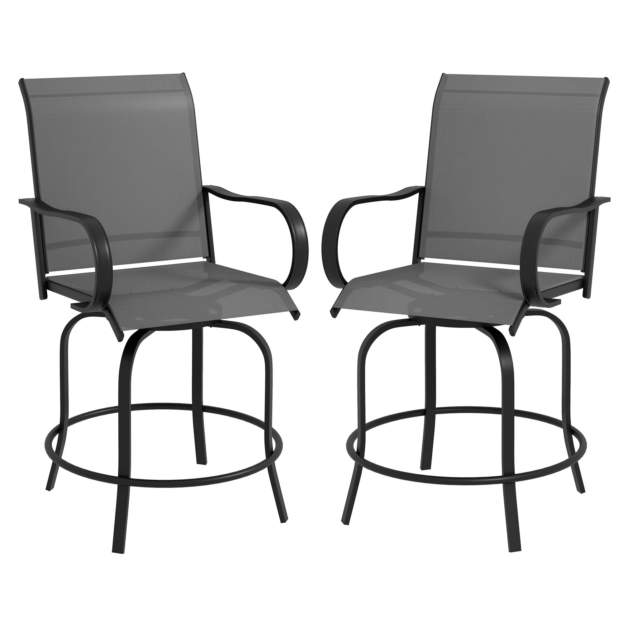 Outsunny Outdoor Bar Stools With Armrests, Set Of 2 360 Swivel Bar Height Patio Chairs With High Density Mesh Fabric, Steel Frame Dining Chairs For Balcony, Poolside, Backyard, Gray Gray Steel