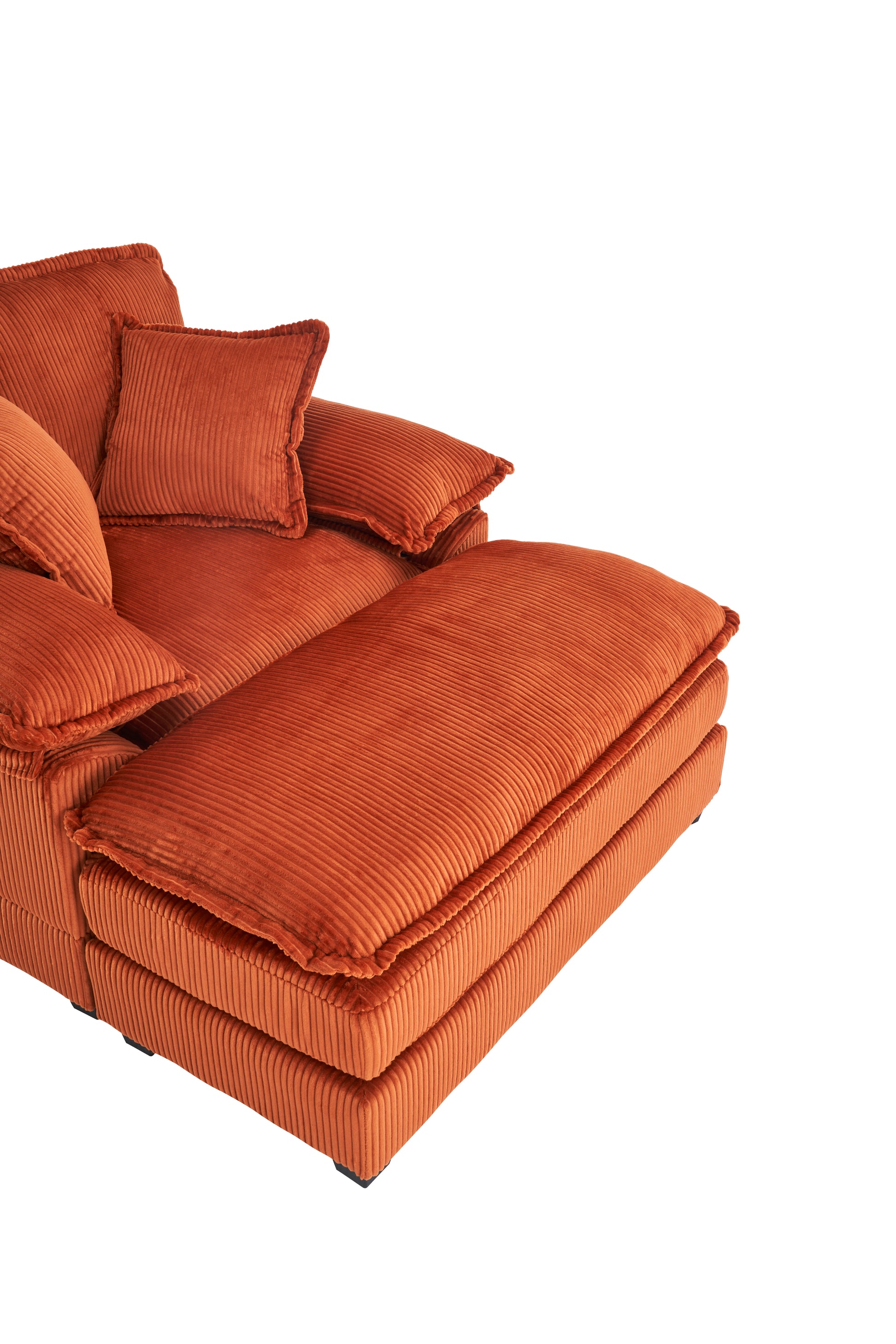 56.3 Inch Corduroy Single Sofa With 2 Toss Pillows And A Ottoman ,Comfy Sofa Deep Seat Couch For Living Room Orange Foam 1 Seat