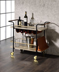 Natural, Gold And Black Serving Cart With Wine Storage Natural Black Dining Room Kitchen Carts Wood Metal