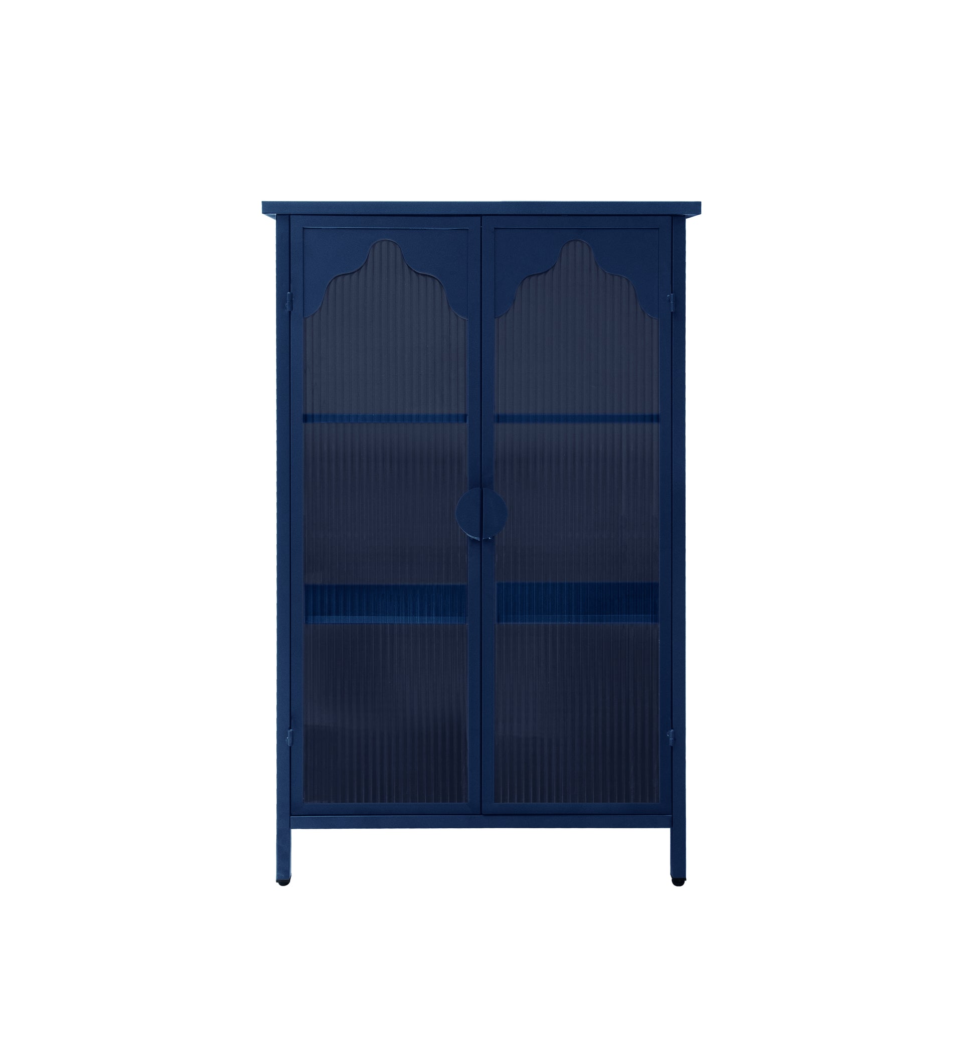 2 Doors Metal Storage Cabinet,Display Cabinet With Glass Doors,Metal Kitchen Sideboard Buffet Cabinet,Glass Storage Cabinet For Dining Room,Living Room,Bedroom Dark Blue Modern Iron