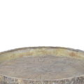 Round Shape Cemented Log Plate With Distressed Details, Gray Gray Cement