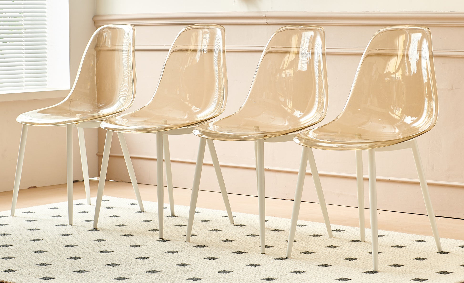 Dining Chair,Set Of 4,Metal Leg,Plastic Seat,Transparent Yellow Yellow White Iron Plastic