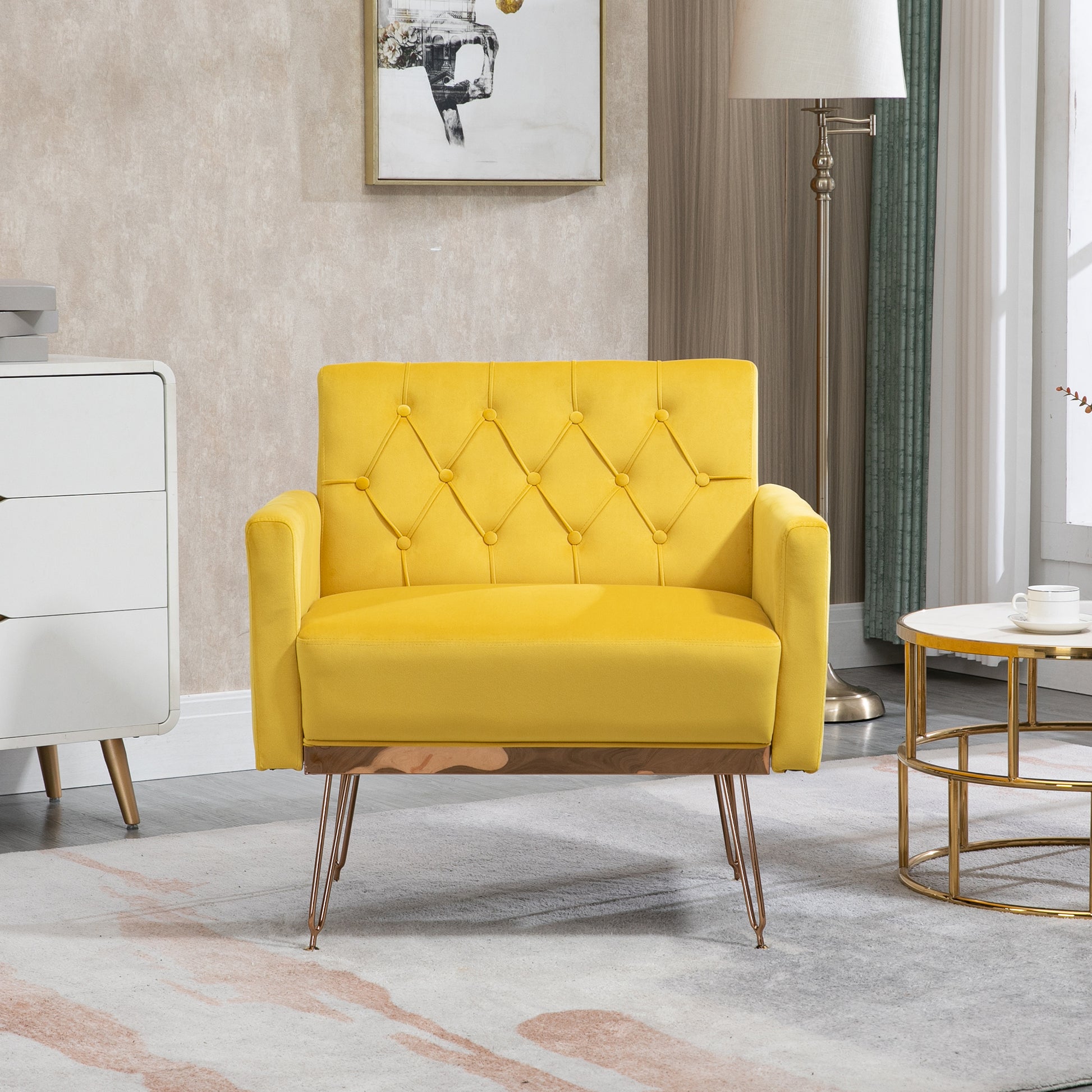 Coolmore Velvet Armchair Single Sofa Modern Tufted Upholstered Side Reading Chairs With Arm And Gold Metal Leg For Living Room Bedroom Mustard Mustard Foam Velvet