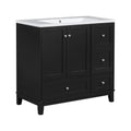 36 Inch Modern Bathroom Vanity With Usb Charging, Two Doors And Three Drawers Bathroom Storage Vanity Cabinet, Small Bathroom Vanity Cabinet With Single Sinkblack Faucets Not Included Black Bathroom Modern Solid Wood Mdf Resin