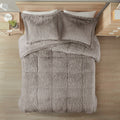 Shaggy Long Fur Comforter Mini Set Queen Grey Polyester