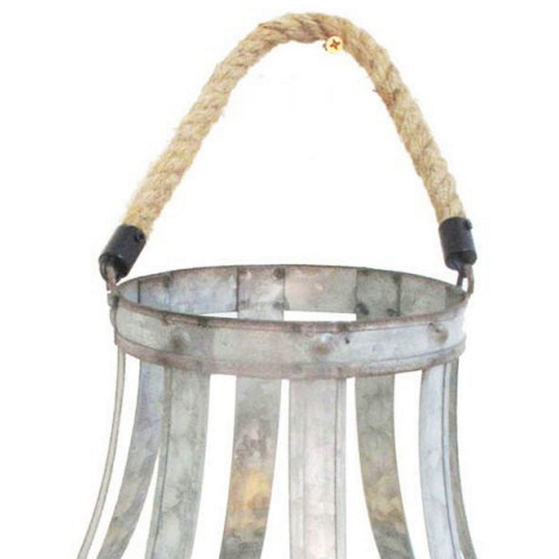 Transitional Metal Candle Holder With Rope And Glass Shade, Gray Gray Glass Metal