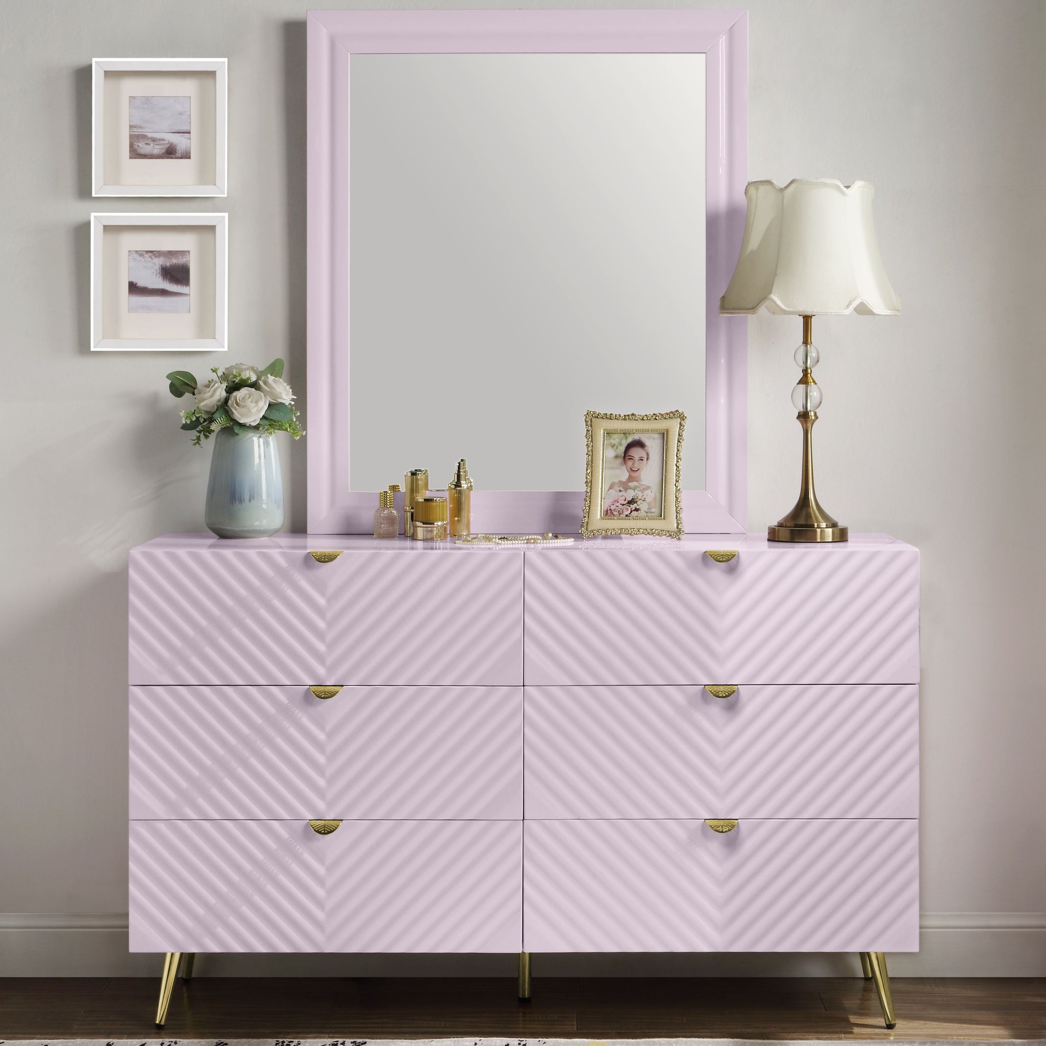 Gaines Mirror, Pink High Gloss Finish Bd02664 Pink Mirror