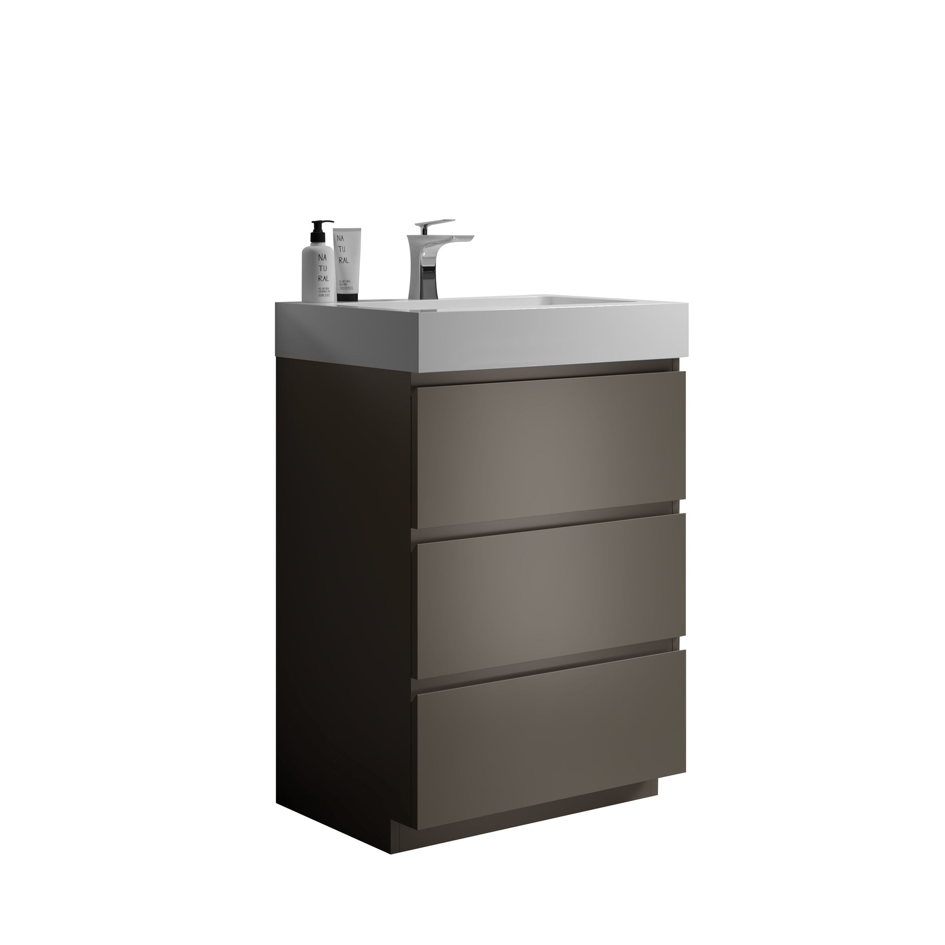 Alice 24" Gray Bathroom Vanity With Sink, Large Storage Freestanding Bathroom Vanity For Modern Bathroom, One Piece White Sink Basin Without Drain And Faucet, Pre Assembled Gray Melamine