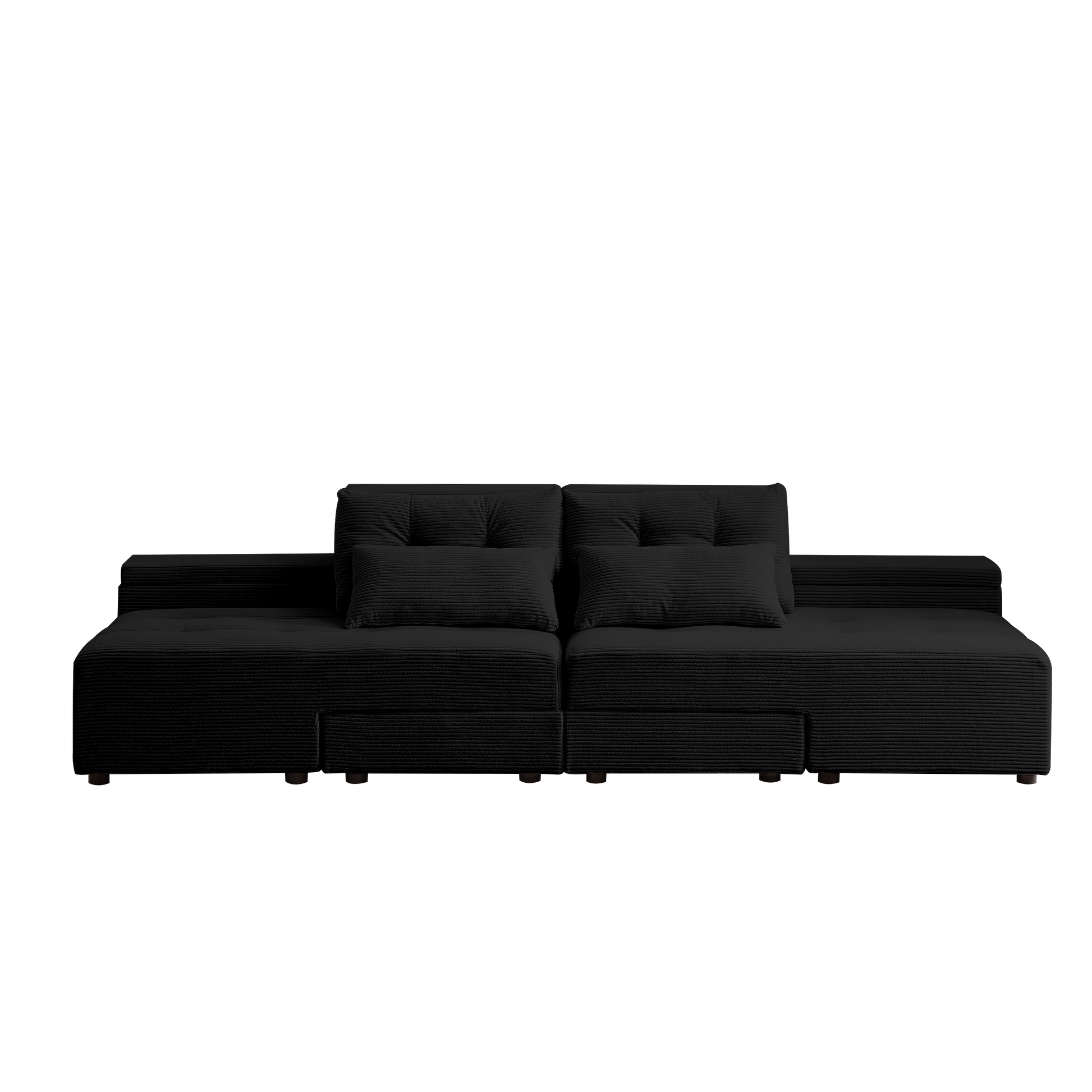 Convertible 3 In 1 Sleeper Sofa And Sectional Sofa With 4 Storage Space For Living Room,Corduroy Couch With 4 Pillows,Corduroy Black Corduroy 3 Seat