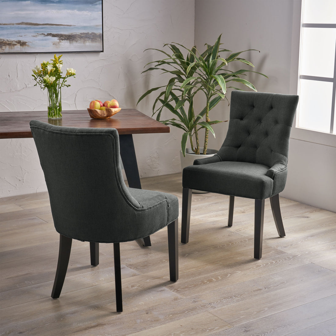 Cheney Dining Chair Kd Mp2 Set Of 2 Dark Gray Fabric