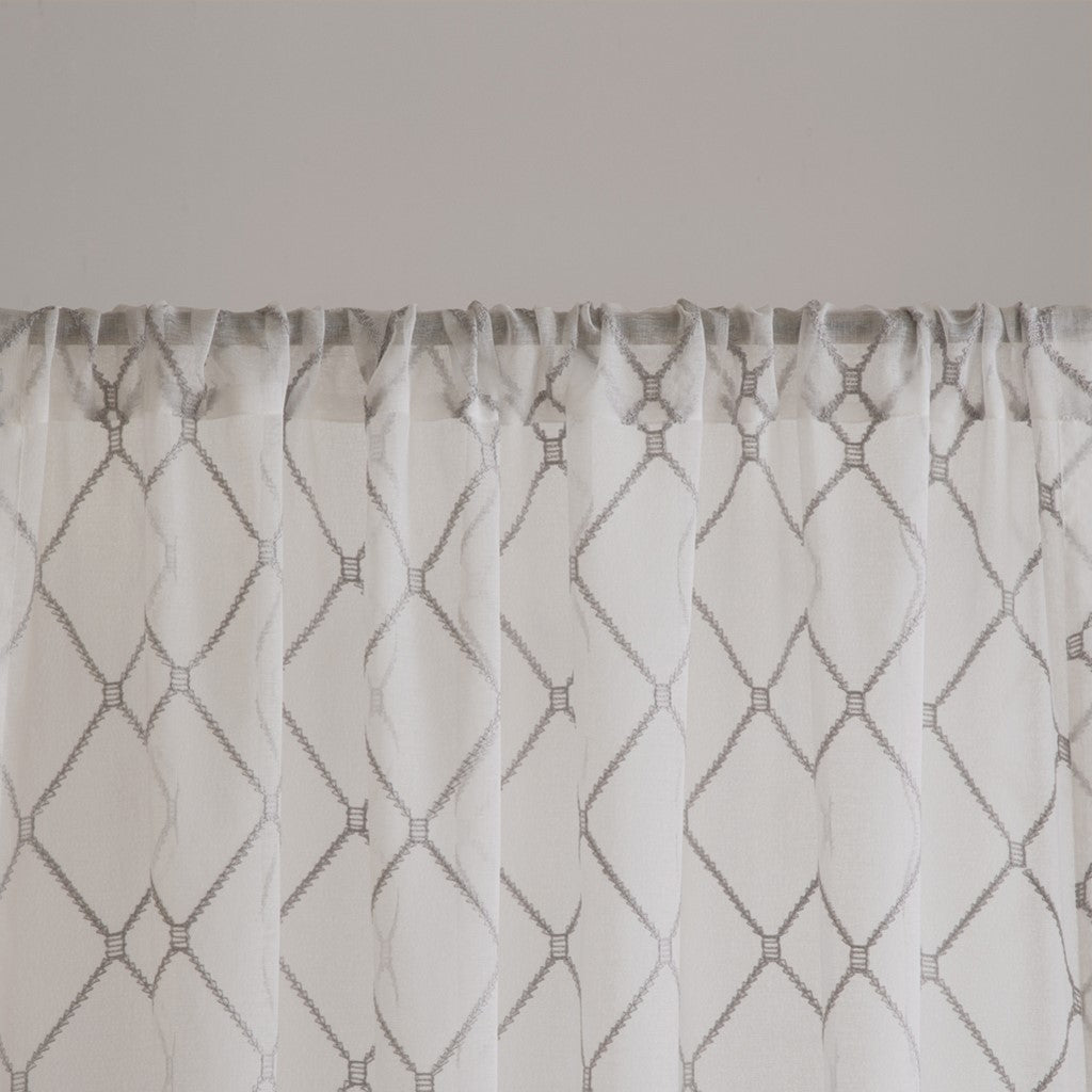 Diamond Sheer Window Curtain Panel Only 1 Pc Panel White Gray Polyester