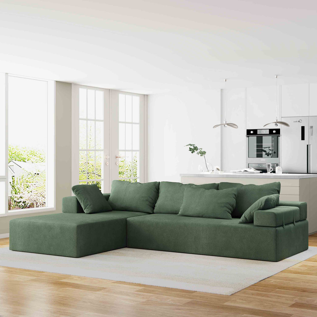 Modern Upholstered Sectional Sofa Couch Set,Modular 108" L Shaped Sectional Living Room Sofa Set With 6 Pillows,Free Combination Sofa Couch For Living Room,Bedroom Left Chaise Green Foam Chenille 3 Seat