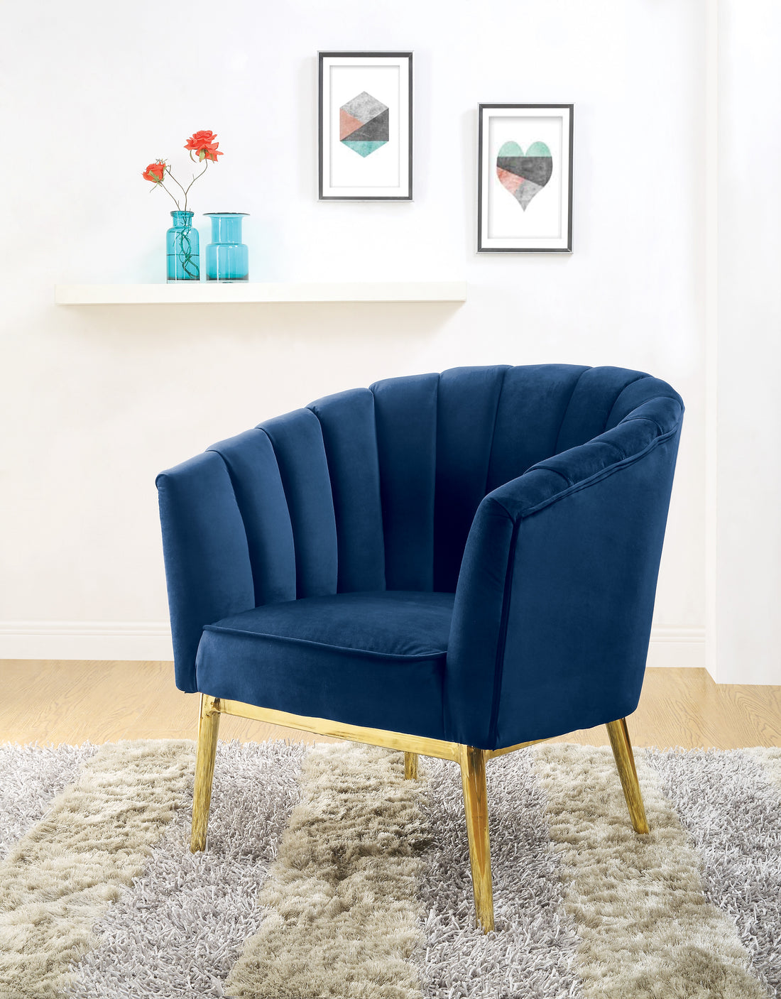 Midnight Blue And Gold Tufted Accent Chair Blue Gold Primary Living Space Wood Fabric