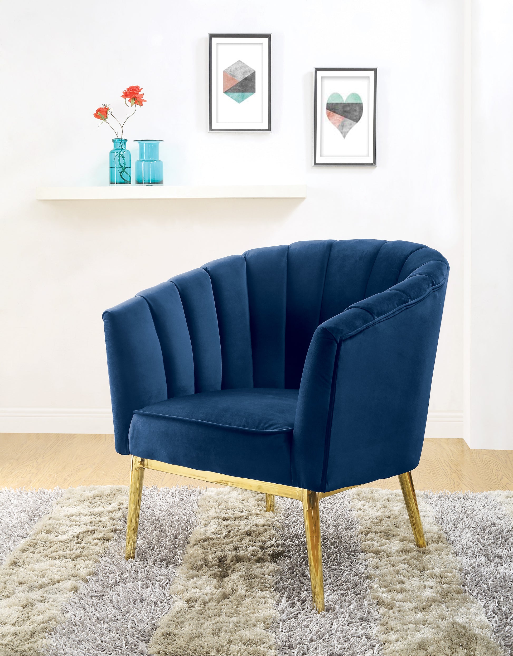 Midnight Blue And Gold Tufted Accent Chair Blue Gold Primary Living Space Wood Fabric