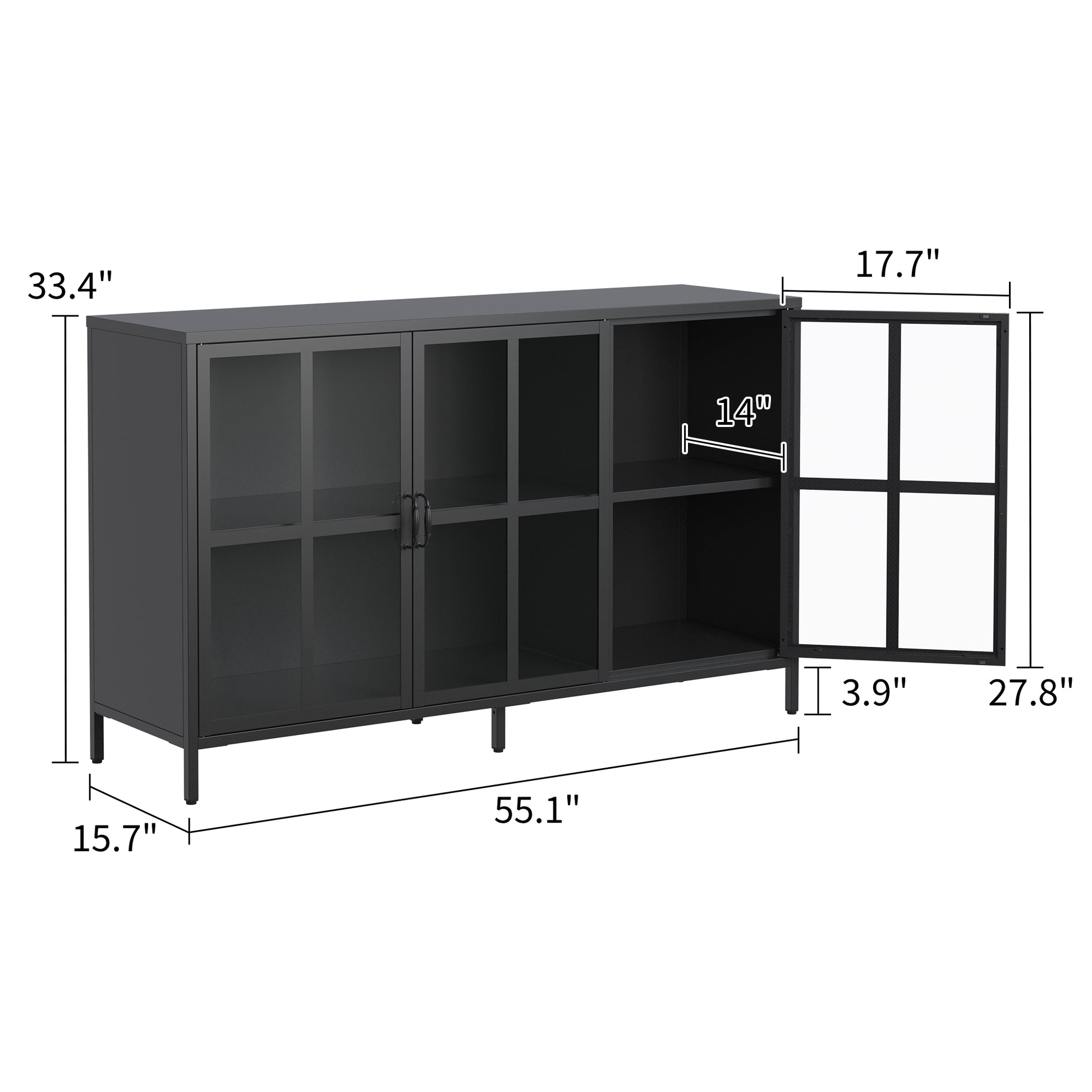 Heavy Duty Metal Modern Sideboard Buffet Cabinet With Storage Premium Steel Storage Cabinet ,Adjustable Feet,Glass Doors,Large Capacity Organizer For Living Room,Bed Room,Dining Room Accent Chests 3 4 Spaces Antique Black Primary Living Space Glass Doors