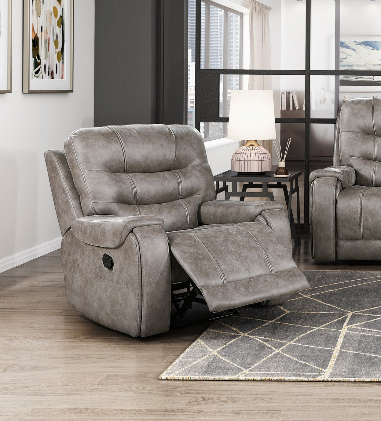 Modern Living Room 1Pc Reclining Chair Plush Seating, Polished Microfiber Upholstery, Grayish Brown Solid Wood Frame Furniture Brown Gray Microfiber Wood Primary Living Space Modern Plywood,Solid Wood