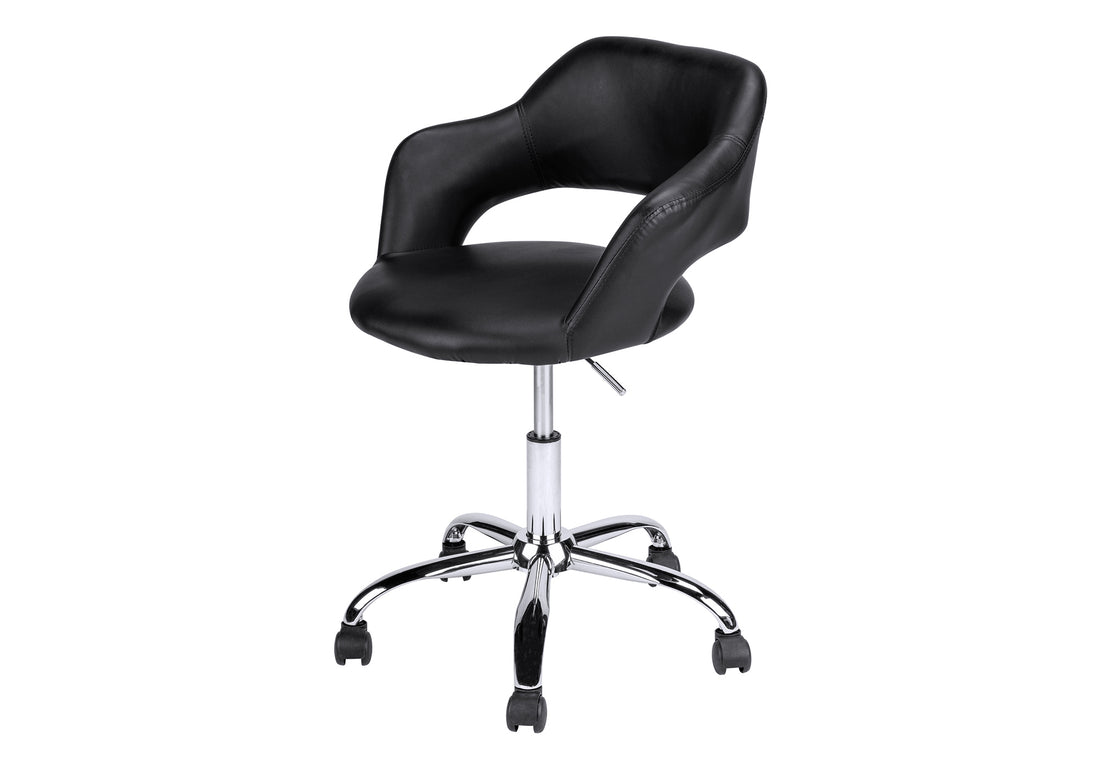 Office Chair, Adjustable Height, Swivel, Ergonomic, Armrests, Computer Desk, Work, Black Leather Look, Chrome Metal, Contemporary, Modern Black Foam Faux Leather