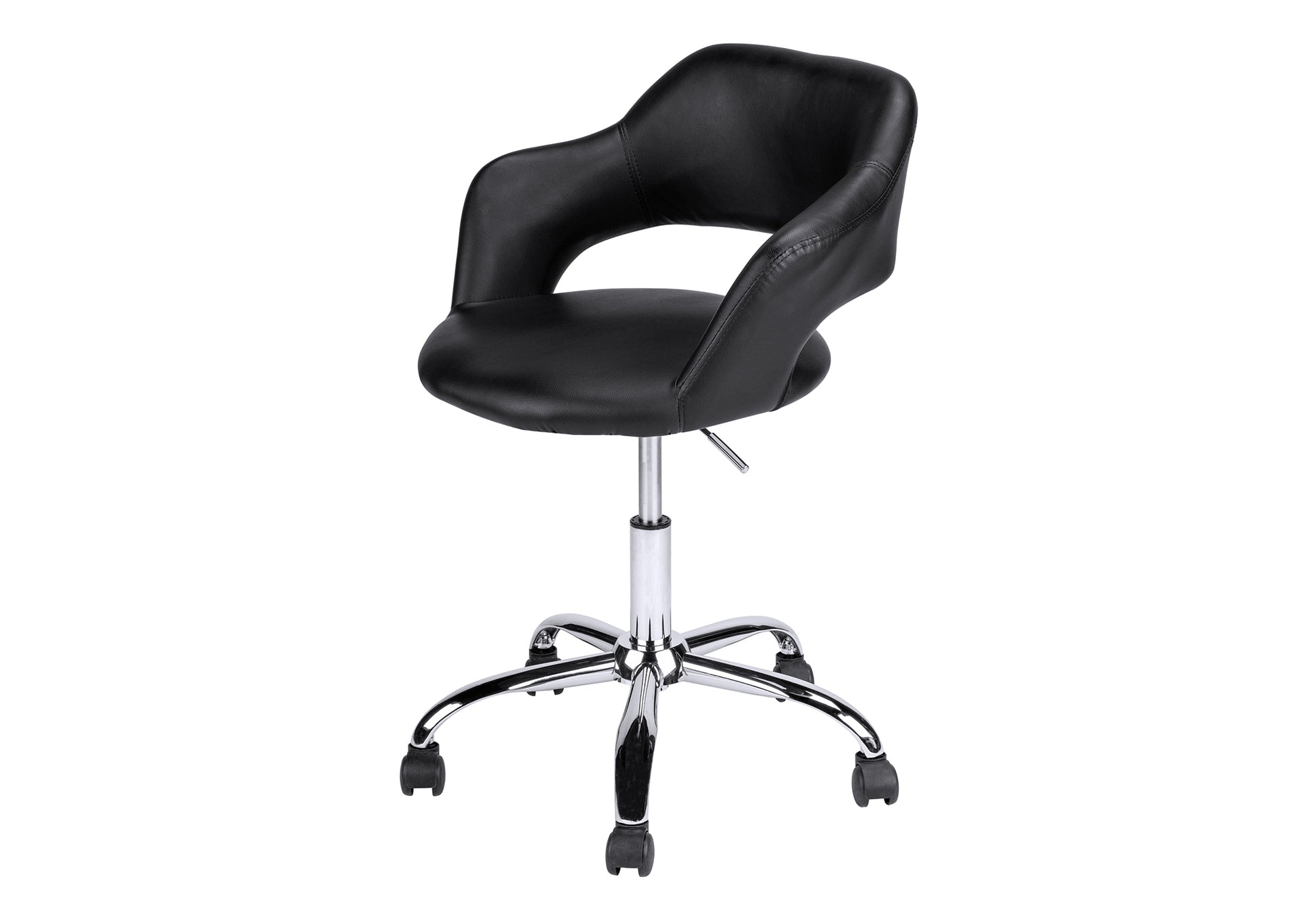 Office Chair, Adjustable Height, Swivel, Ergonomic, Armrests, Computer Desk, Work, Black Leather Look, Chrome Metal, Contemporary, Modern Black Foam Faux Leather