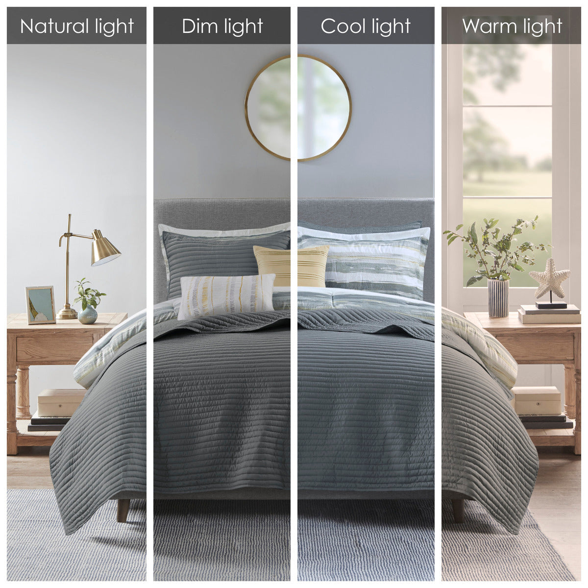 8 Piece Printed Seersucker Comforter And Quilt Set Collection Yellow King Cal King King Yellow Polyester