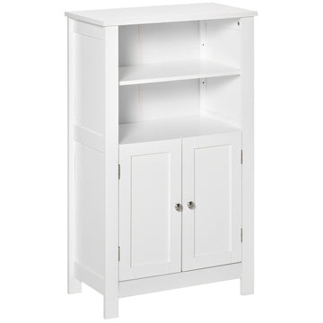 Kleankin Bathroom Floor Cabinet, Freestanding Bathroom Cabinet With 2 Open Shelves, Double Doors And Adjustable Shelves, Wooden Storage Cabinet For Bathroom, White White Mdf