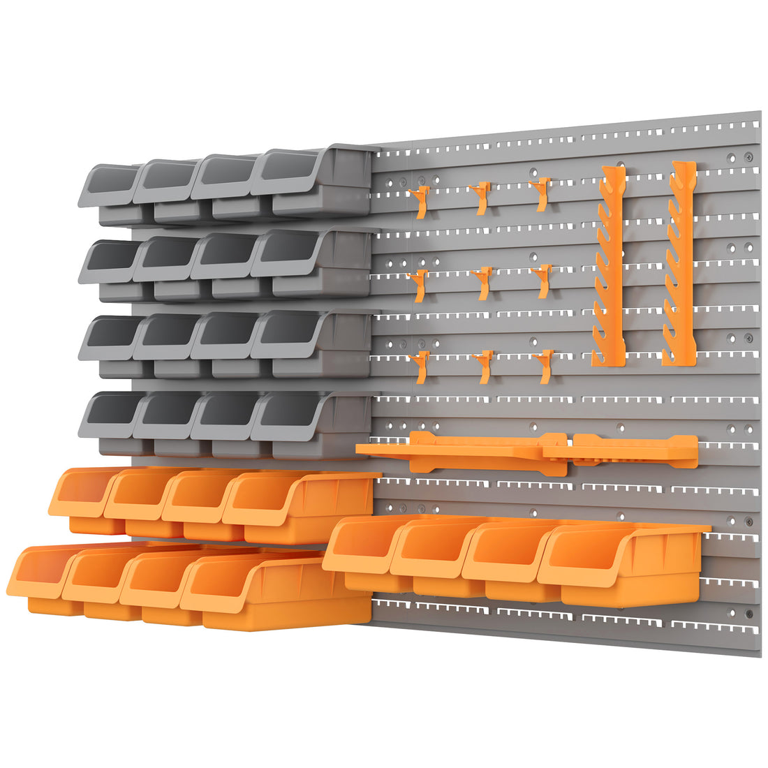 Durhand 44 Piece Wall Mounted Pegboard Tool Organizer Rack Kit With Various Sized Storage Bins, Pegboard, & Hooks, Orange Orange Plastic