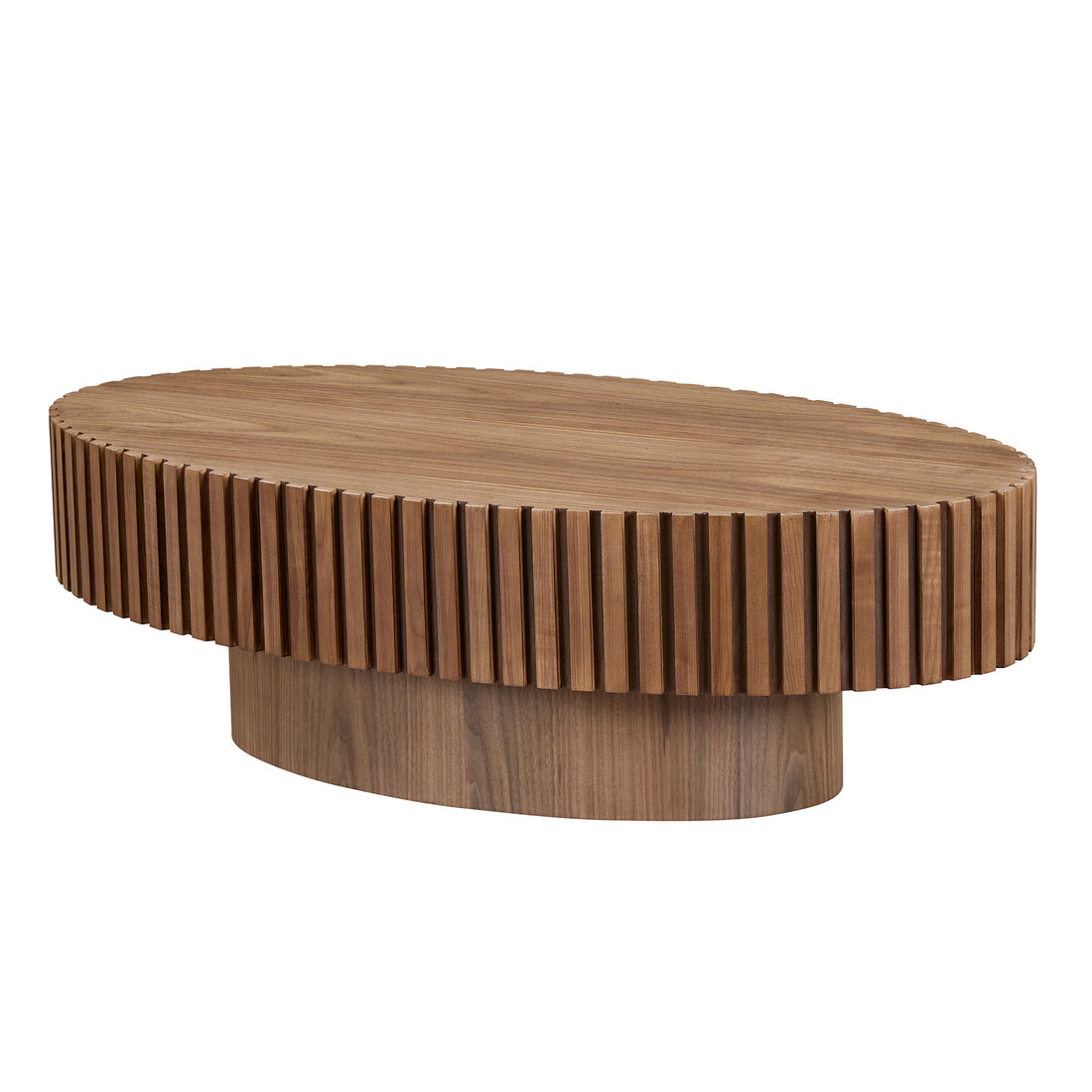 Modern Handcraft Drum Coffee Table Length 43.7 Inch Ellipse Coffee Table For Living Room,Small Coffee Table With Sturdy Pedestal,Walnut Mdf Walnut Mdf