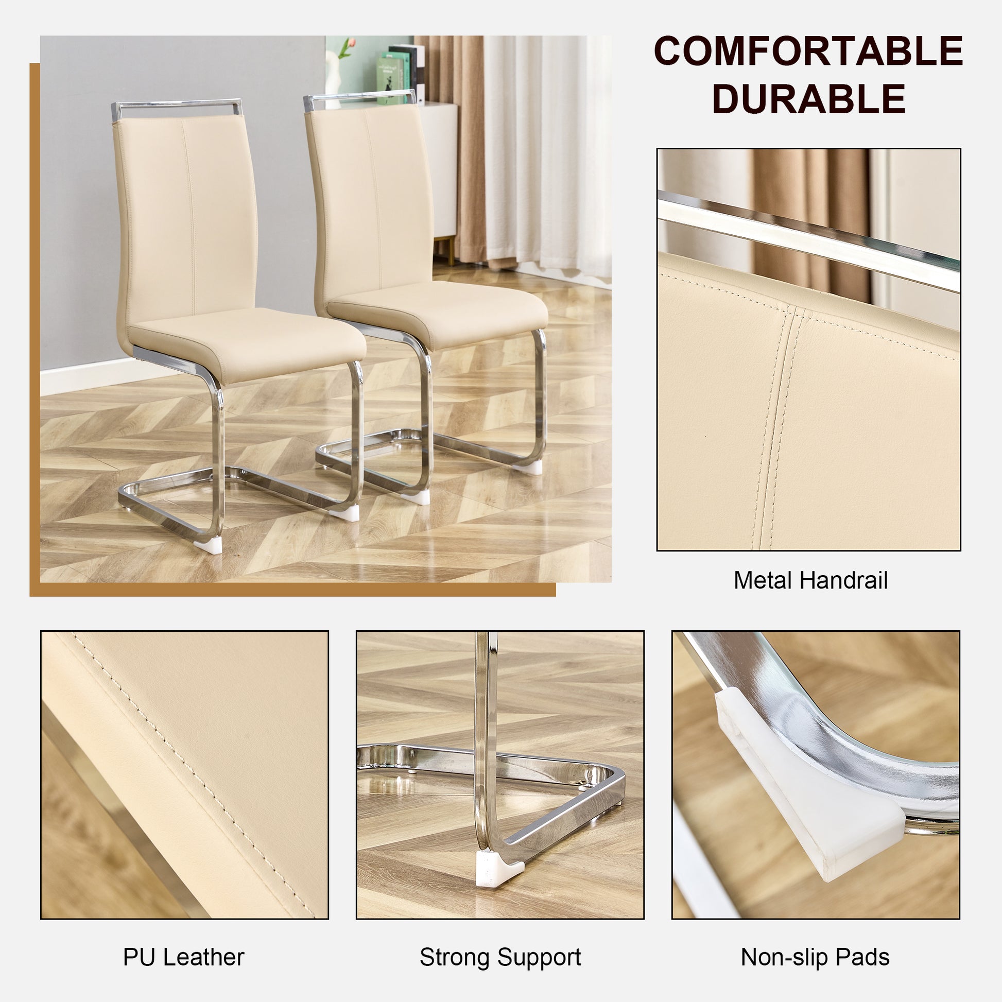 Table And Chair Set.Modern Minimalist Luxury Mdf Rectangular Dining Table With Light Yellow Textured Stickers On The Table, 6 Pu Synthetic Leather High Backrest Soft Cushioned Side Chairs. Light Yellow Seats 6 Mdf