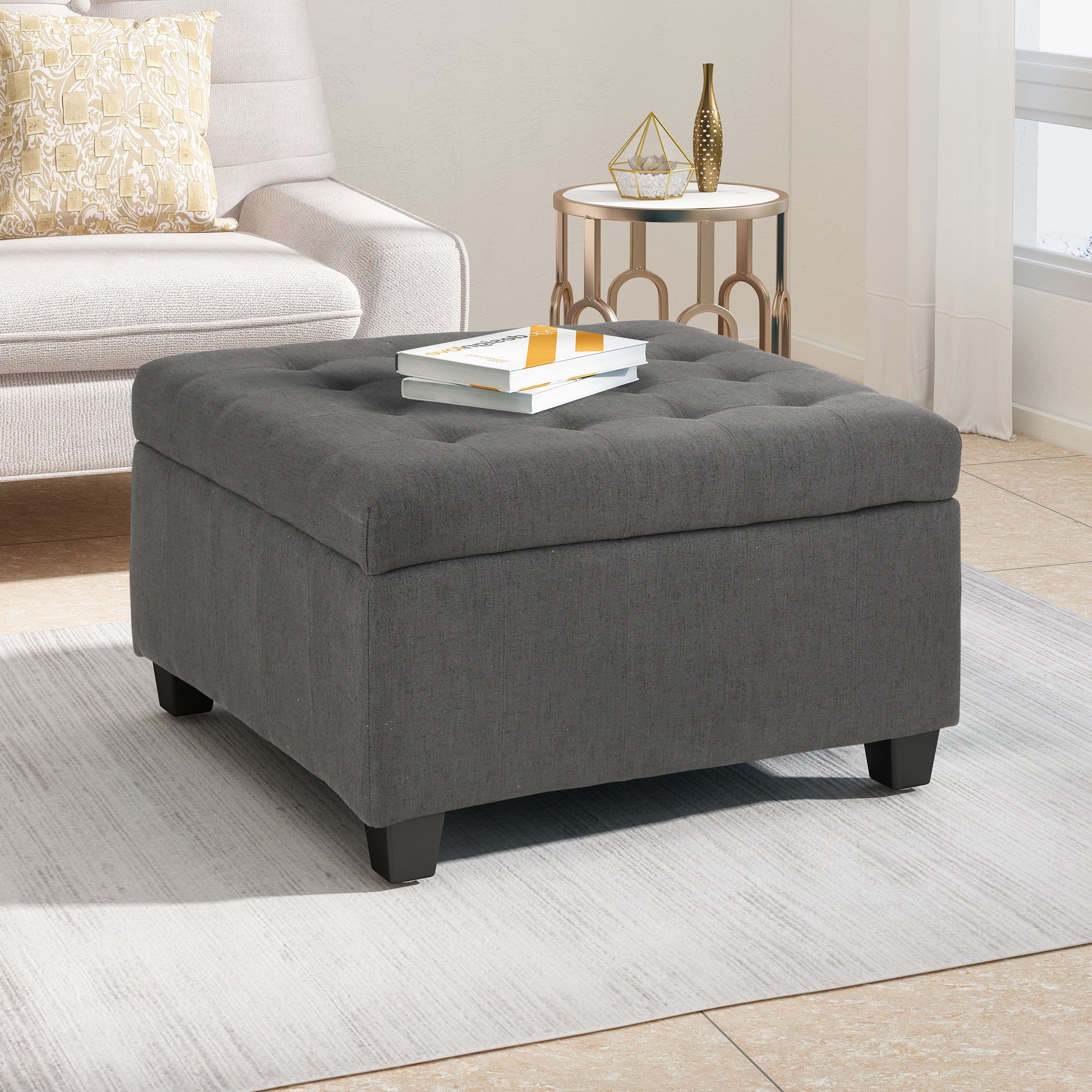 Isabella Ottoman Dark Gray Fabric