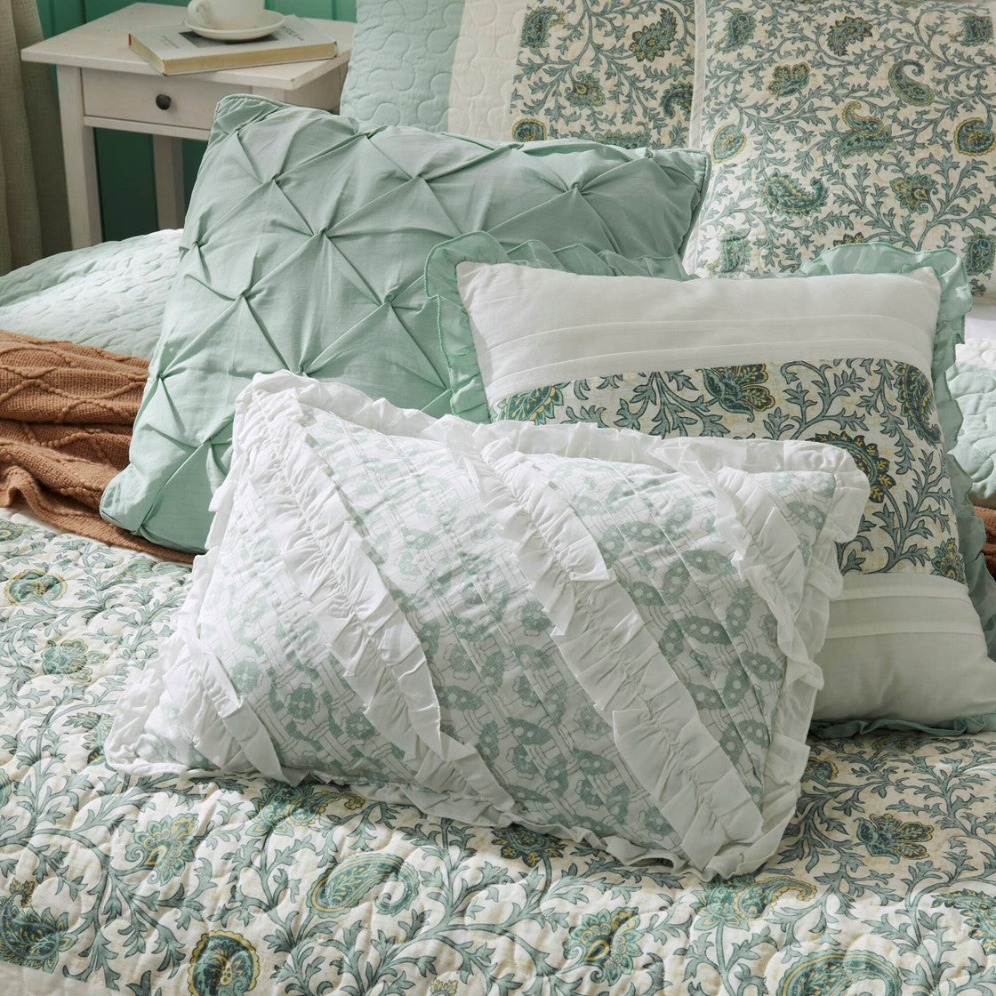 6 Piece Cotton Percale Quilt Set With Throw Pillows Aqua King Cal King King Aqua Polyester