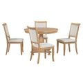 5 Piece Retro Dining Set, Round Table With Pedestal Table Base And 4 Upholstered Chairs For Dining Room And Kitchen Natural Wood Wash Natural Wood Wash Solid Wood Mdf
