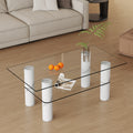 Modern Minimalist Double Layered Transparent Tempered Glass Coffee Table And Coffee Table, Paired With White Mdf Decorative Columns. Computer Desk. Game Table. Ct X02 Transparent Glass