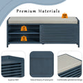 Distressed Shutter Storage Bench With Acacia Veneer For Retro Charm For Living Room, Entryway Navy Navy Mdf