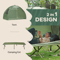 Outsunny Camping Tent Cot, Single Person Folding Cot Combo, Off Ground Tent, Covered Outdoor Bed With Carry Bag For Hiking, Camping Green Polyester