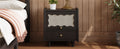 Wooden Nightstand With Rattan Woven Storage Cabinet And 1 Drawer, Exquisite Elegance With Natural Storage Solutions For Bedroom, Black Black 1 Drawer Wood