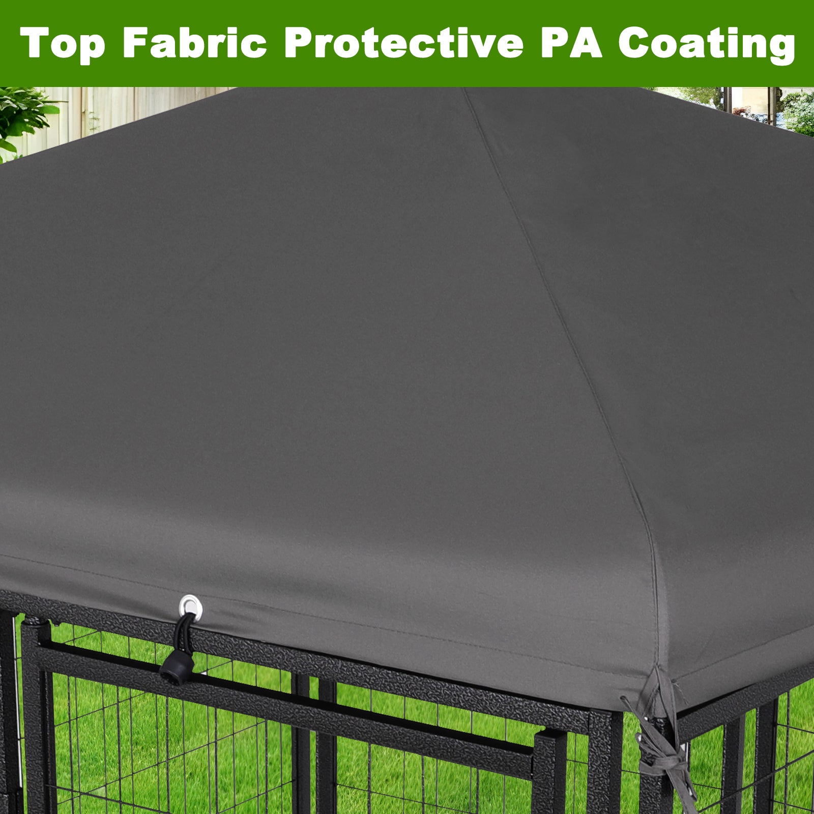 Outdoor Dog Kennel, 8' X 6' X 4' With Waterproof Heavy Duty Metal Dog Cage,Large Size W Rotate Feeding Doors & Upgraded Canopy For Medium Big Dog Grey Outdoor Kennel Metal