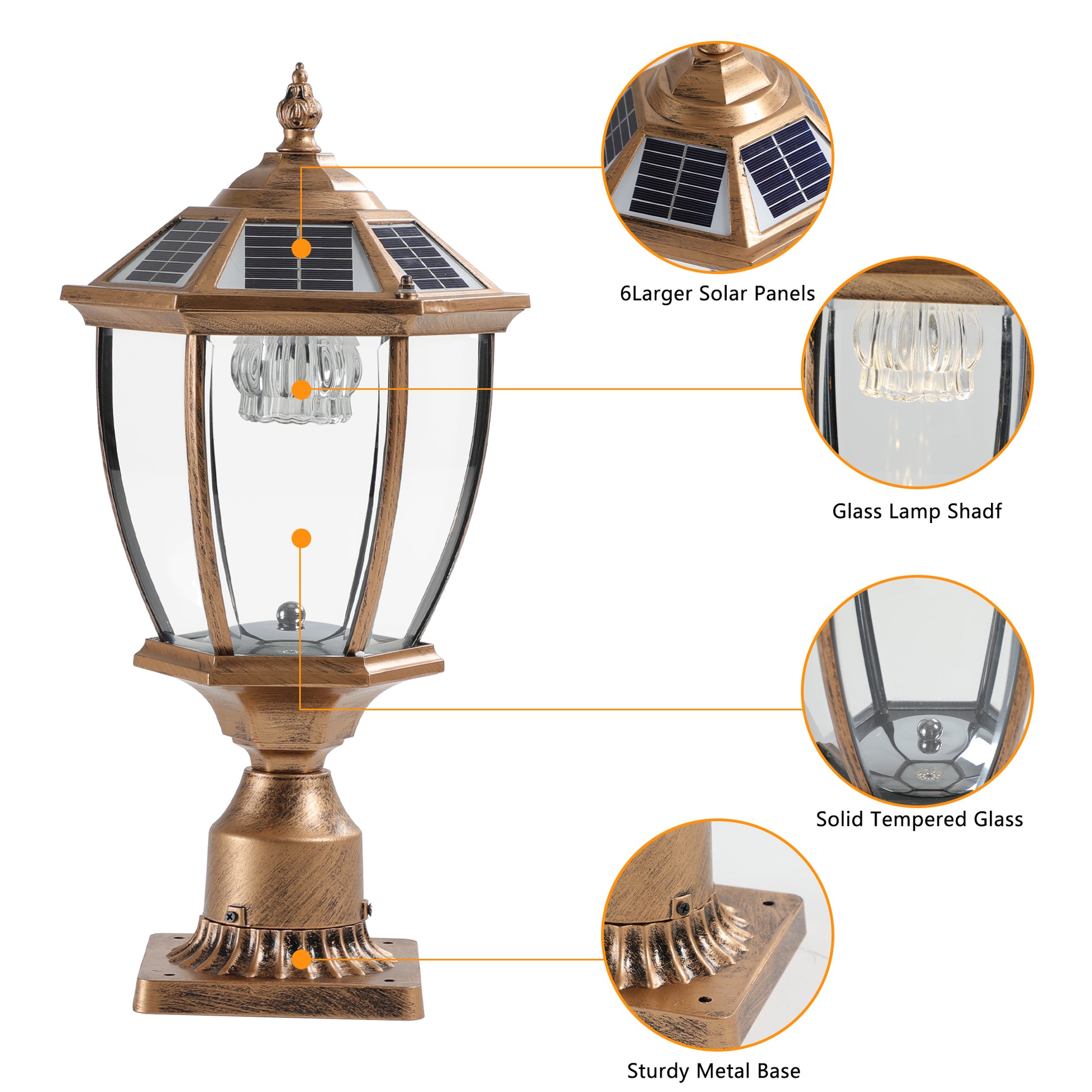 Retro Gold Solar Column Headlights With Dimmable Led 2 Pack Bronze Glass Aluminum